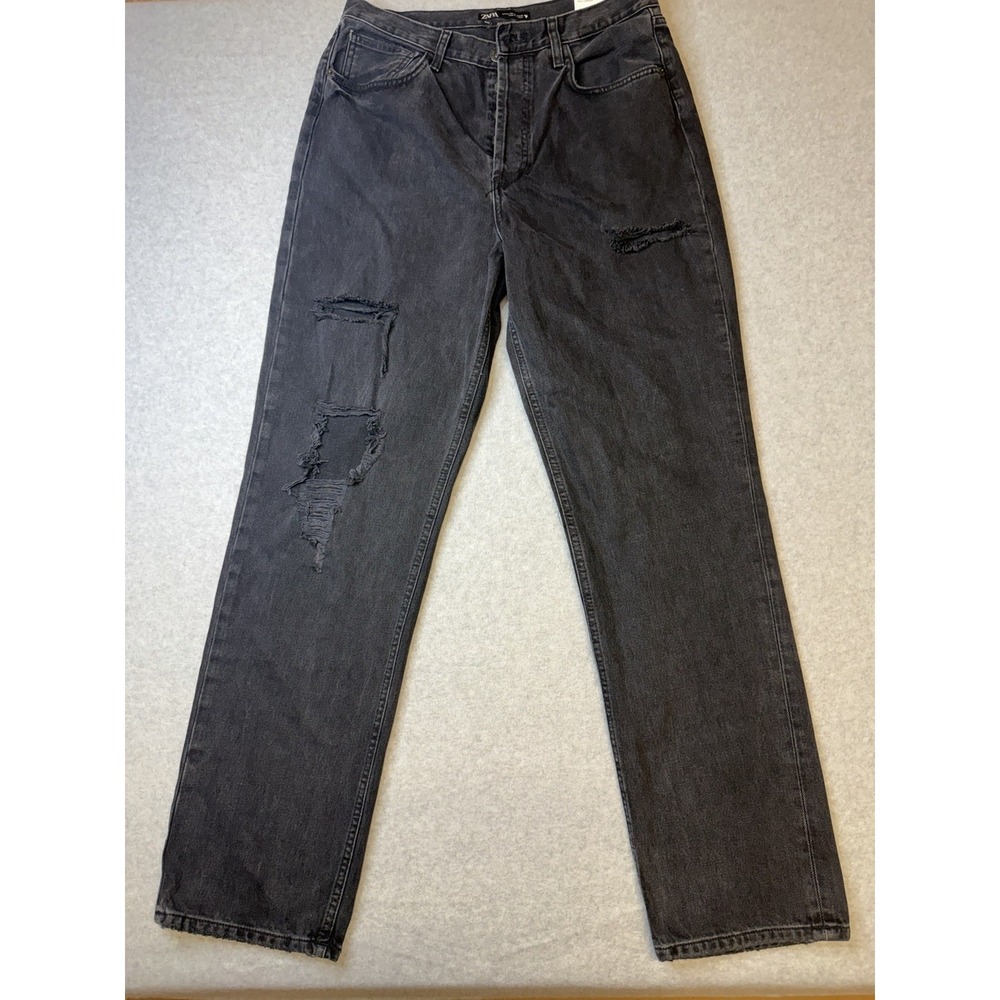 Zara Boyfriend Jeans Women's Size 10 Denim Button Fly Black‎ High Rise
